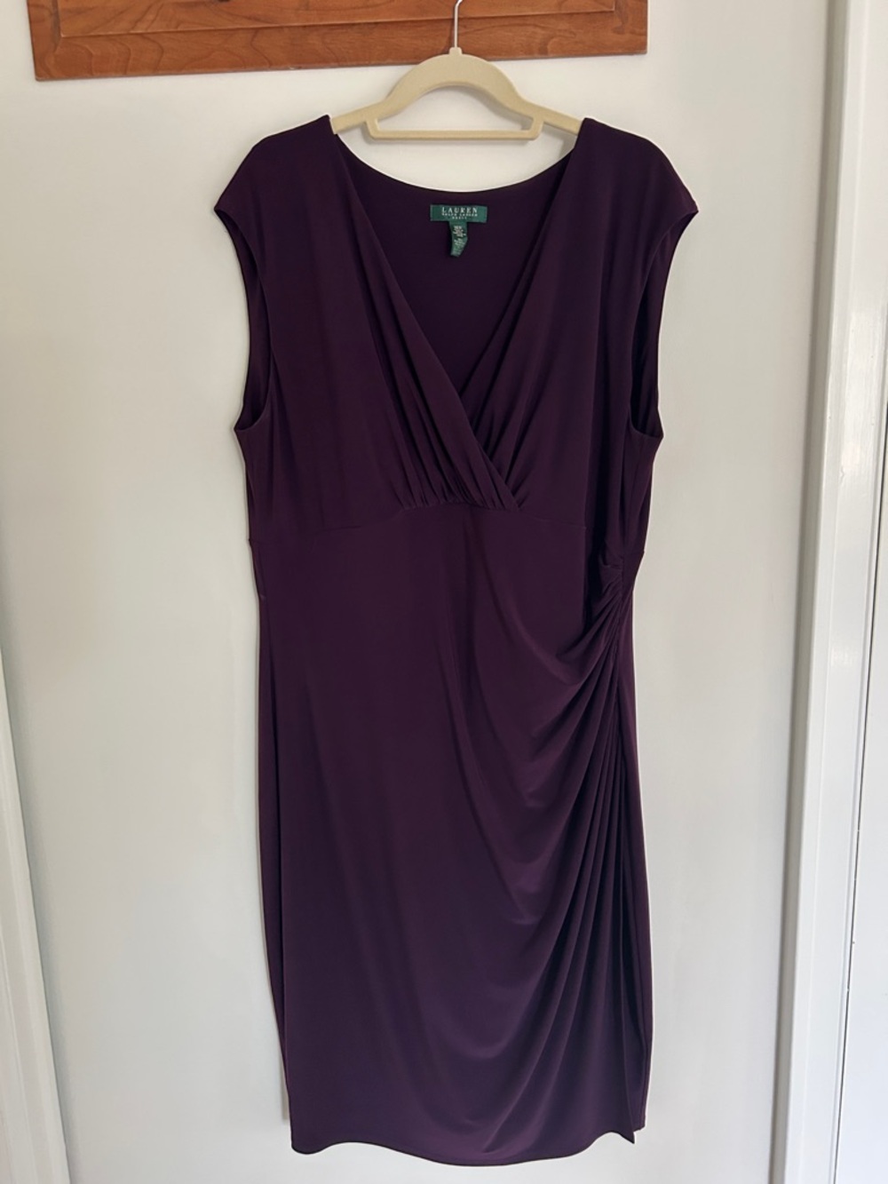 Lauren by Ralph Lauren Plum Sleeveless Faux-Wrap Dress